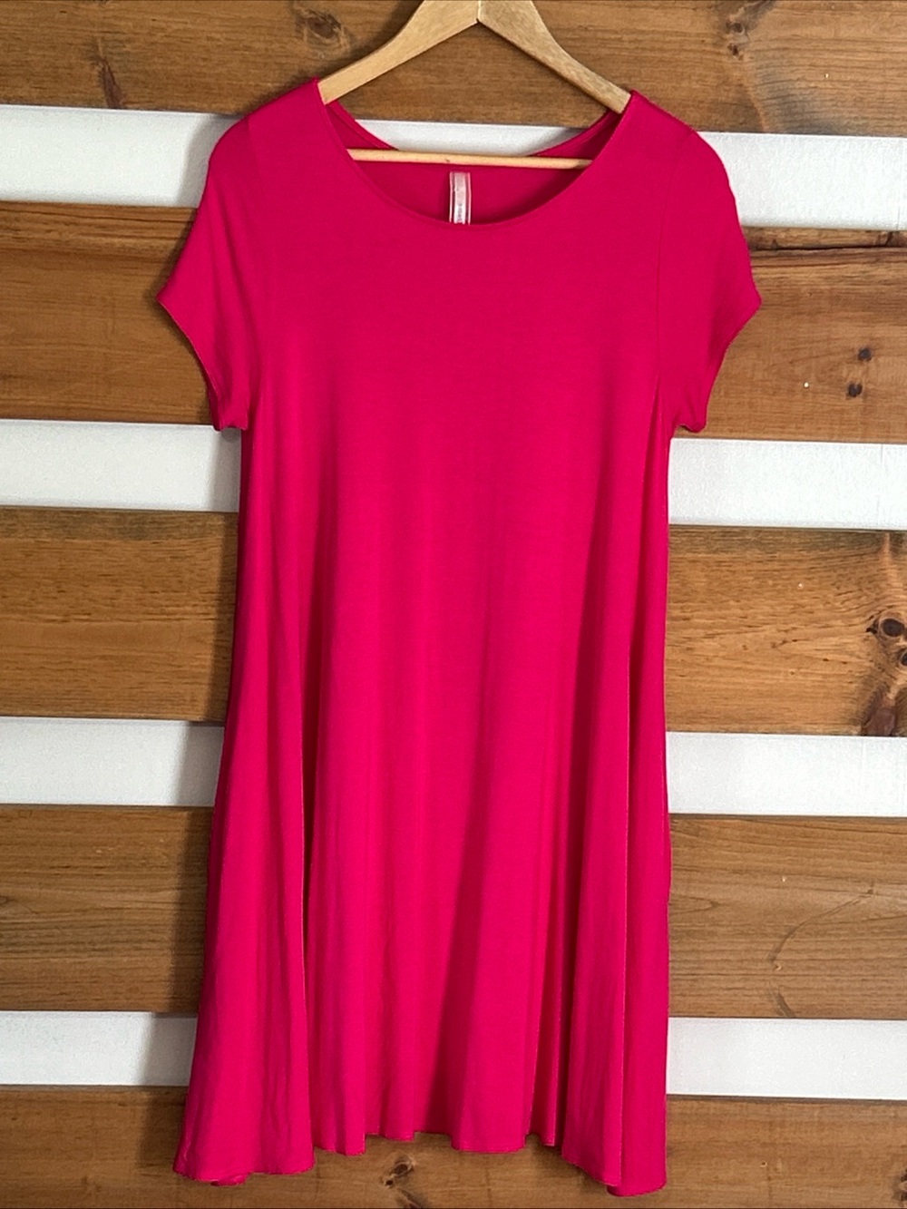 Emetla Solid Hot Pink Short Sleeve Flare Maxi Festive with Pockets Size Large